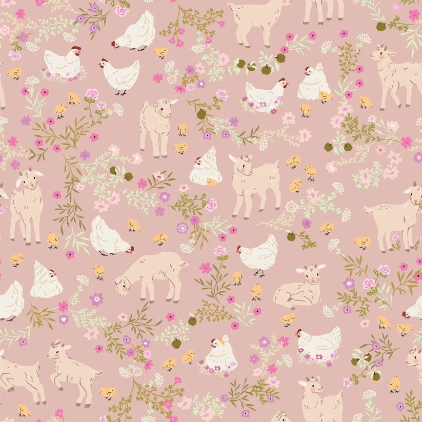 Primrose & Parsley Rose Barnyard Babies Yardage by Michal Marko for Poppie Cotton Fabrics