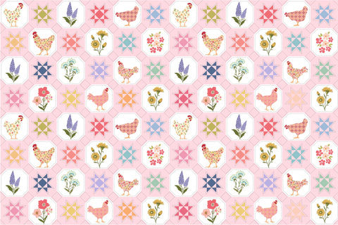 Prairie Sisters Homestead Pink Quilted Countryside Yardage by Lori Woods for Poppie Cotton Fabrics