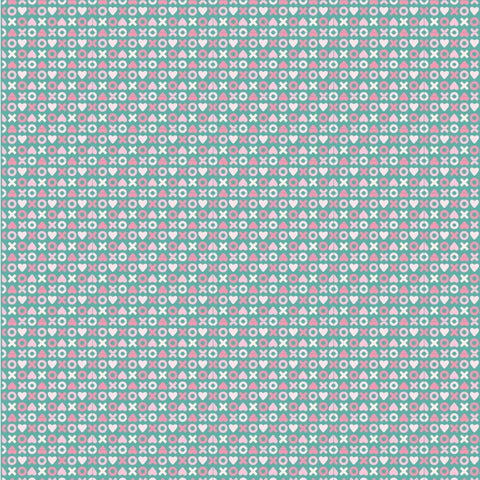 Smitten Chicken Aqua Xoxo Yardage by Lori Woods for Poppie Cotton Fabrics