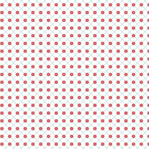 Smitten Chicken White Lazy Daisy Yardage by Lori Woods for Poppie Cotton Fabrics
