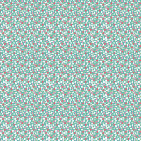 Smitten Chicken Aqua Wild Phlox Yardage by Lori Woods for Poppie Cotton Fabrics