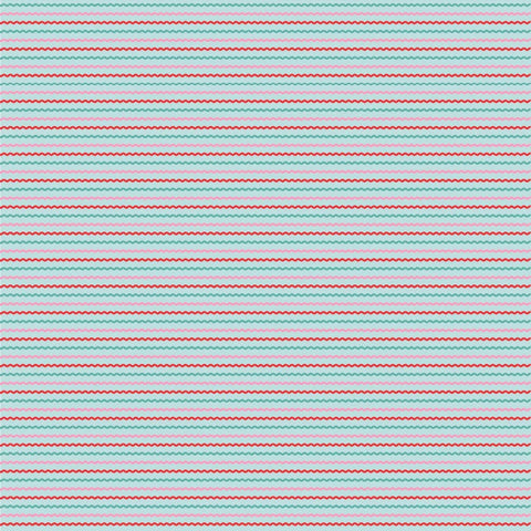 Smitten Chicken Aqua Ric Rac Yardage by Lori Woods for Poppie Cotton Fabrics