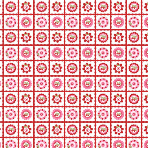 Smitten Chicken Red Petits Fours Yardage by Lori Woods for Poppie Cotton Fabrics