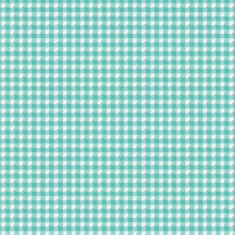 Smitten Chicken Aqua Check-a-roo Yardage by Lori Woods for Poppie Cotton Fabrics