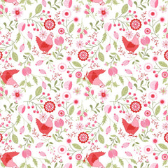 Smitten Chicken White Smitten Chicken Yardage by Lori Woods for Poppie Cotton Fabrics