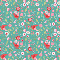 Smitten Chicken Aqua Smitten Chicken Yardage by Lori Woods for Poppie Cotton Fabrics