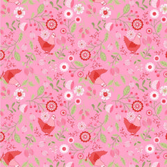 Smitten Chicken Pink Smitten Chicken Yardage by Lori Woods for Poppie Cotton Fabrics