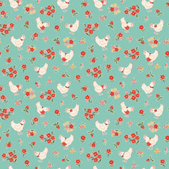 Farmhouse Fancy Teal Spring Chicken Yardage by Elea Lutz for Poppie Cotton Fabrics