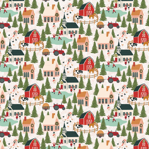 Prairie Christmas Natural A Winter Scene Yardage by Amanda Grace for Poppie Cotton Fabrics