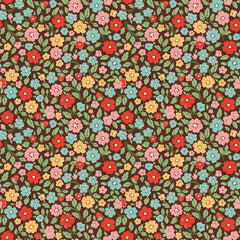 Farmhouse Fancy Brown Country Flowers Yardage by Elea Lutz for Poppie Cotton Fabrics