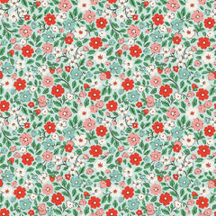 Farmhouse Fancy Teal Country Flowers Yardage by Elea Lutz for Poppie Cotton Fabrics