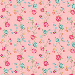 Calico Cowgirls Pink Floral & Vines Yardage by Lori Woods for Poppie Cotton Fabrics