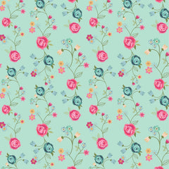 Calico Cowgirls Teal Floral & Vines Yardage by Lori Woods for Poppie Cotton Fabrics