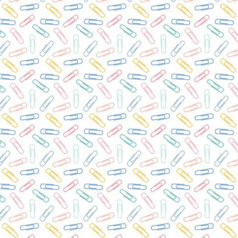 Teachers Rule White Paperclips yardage by Camelot Fabrics