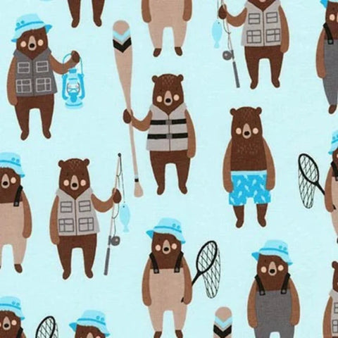Brawny Bears Denim Fishing Yardage by Andie Hanna For Robert Kaufman Fabrics