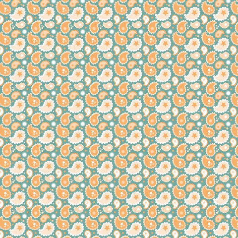 Calico Cowgirls Teal Paisley & Poppy Yardage by Lori Woods for Poppie Cotton Fabrics