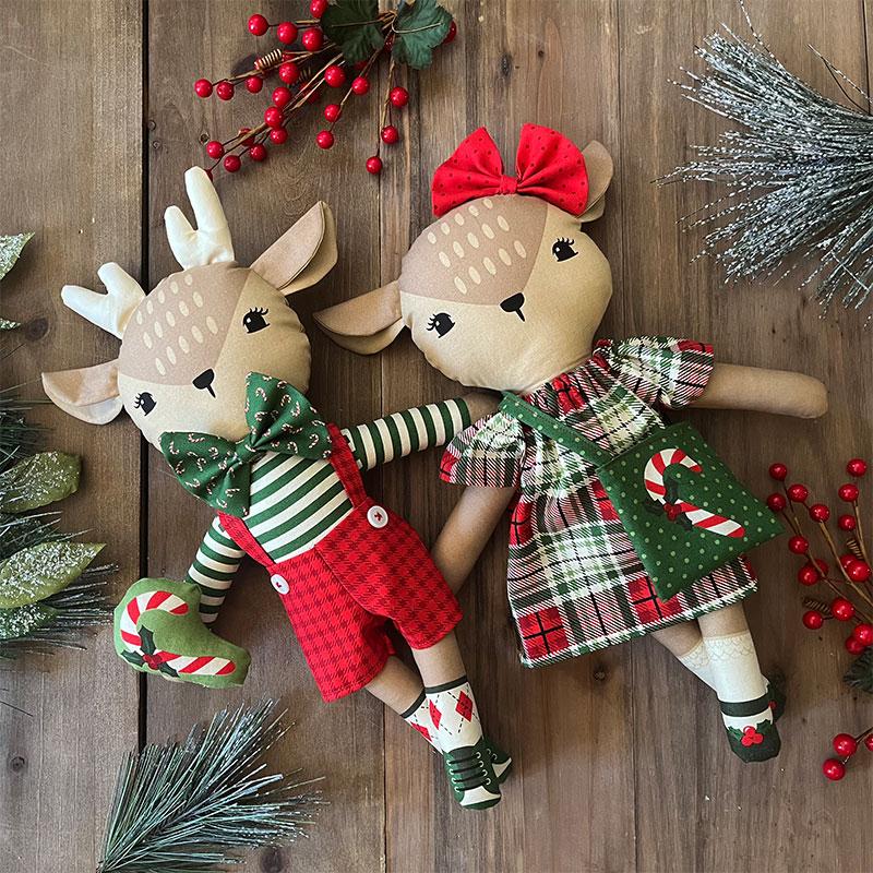 Holiday Cheer Natural Reindeer Stuffies Panel by Stacy Iest Hsu for Moda Fabrics