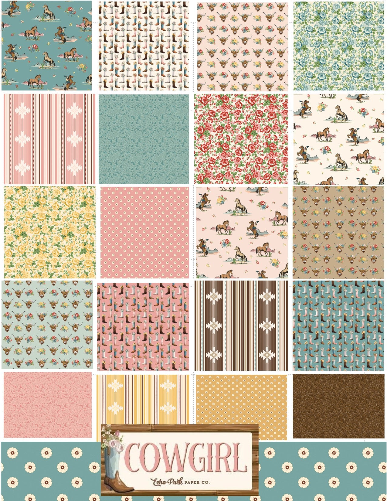 PREORDER Cowgirl Fat Quarter Bundle by Echo Park Paper Co. for Riley Blake Designs