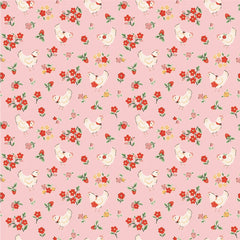 Farmhouse Fancy Pink Spring Chicken Yardage by Elea Lutz for Poppie Cotton Fabrics