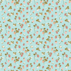 Promise Me Blue Strawberry Bouquet Yardage by Michal Marko for Poppie Cotton Fabrics