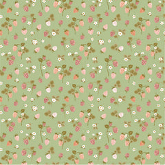 Promise Me Green Strawberry Bouquet Yardage by Michal Marko for Poppie Cotton Fabrics