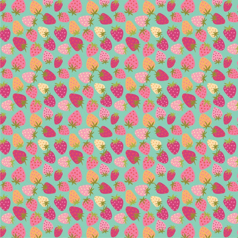 Calico Cowgirls Teal Strawberry Pie Yardage by Lori Woods for Poppie Cotton Fabrics