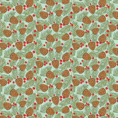 Prairie Christmas Teal Traditional Pine Cones Tree Yardage by Amanda Grace for Poppie Cotton Fabrics