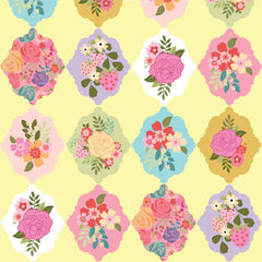 Calico Cowgirls Yellow Wallpaper Roses Yardage by Lori Woods for Poppie Cotton Fabrics