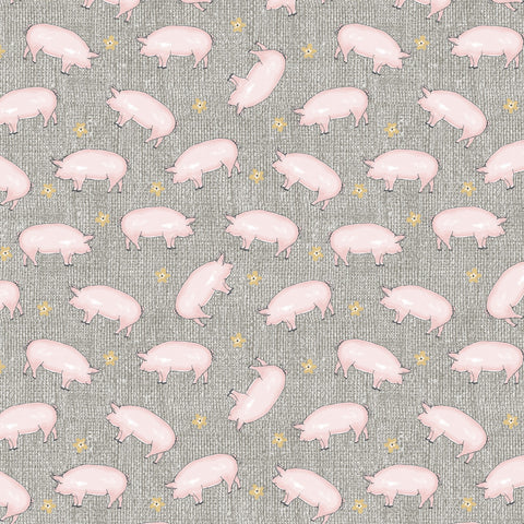 Farm Fresh Grey Hog Heaven yardage by Jessica Flick for Benartex Fabrics