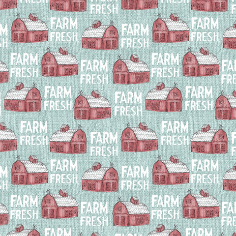 Farm Fresh Turquoise Barns Yardage by Jessica Flick for Benartex Fabrics
