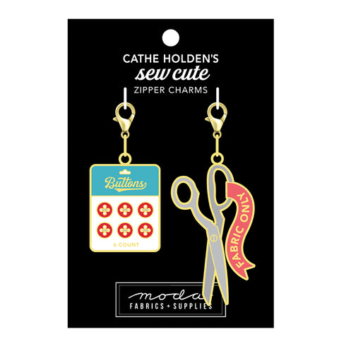 Scissors/Button Card Zipper Pull or Sewing Charm by Cathe Holden