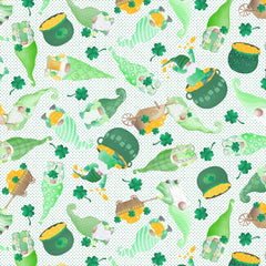 Luck Of The Gnomes White Tossed Lucky Gnomes Yardage by Andi Metz for Benartex