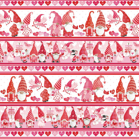 Be My Gnomie Pink/Red Be My Gnomie Stripe Yardage by Andi Metz for Benartex