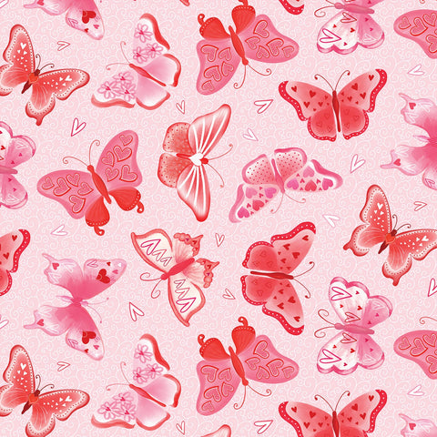 Be My Gnomie Light Pink Butterfly Love Yardage by Andi Metz for Benartex