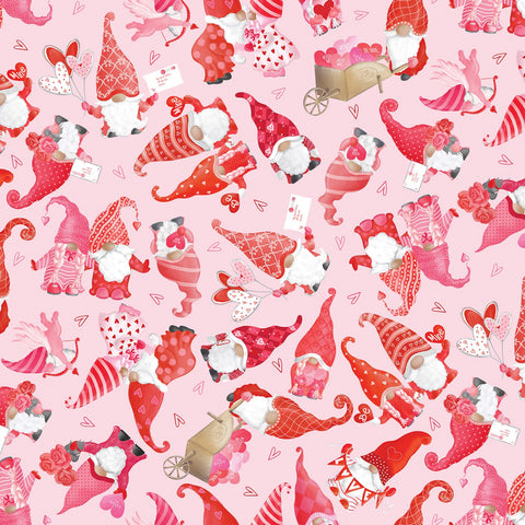 Be My Gnomie Light Pink Sweet Gnomes Yardage by Andi Metz for Benartex