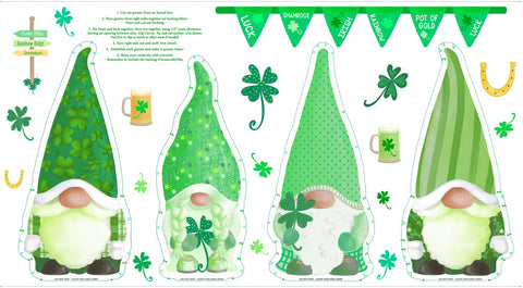 Luck Of The Gnomes White/Green Lucky Gnome Doll Panel by Andi Metz for Benartex