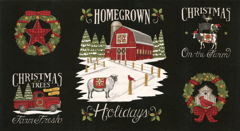 Homegrown Holidays Farm Black Panel by Deb Strain for Moda Fabrics