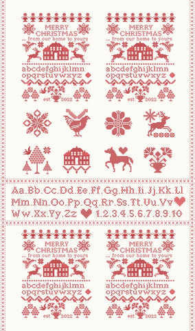 Christmas Stitched Snow Poinsettia Sampler Panel by Fig Tree & Co. for Moda Fabrics