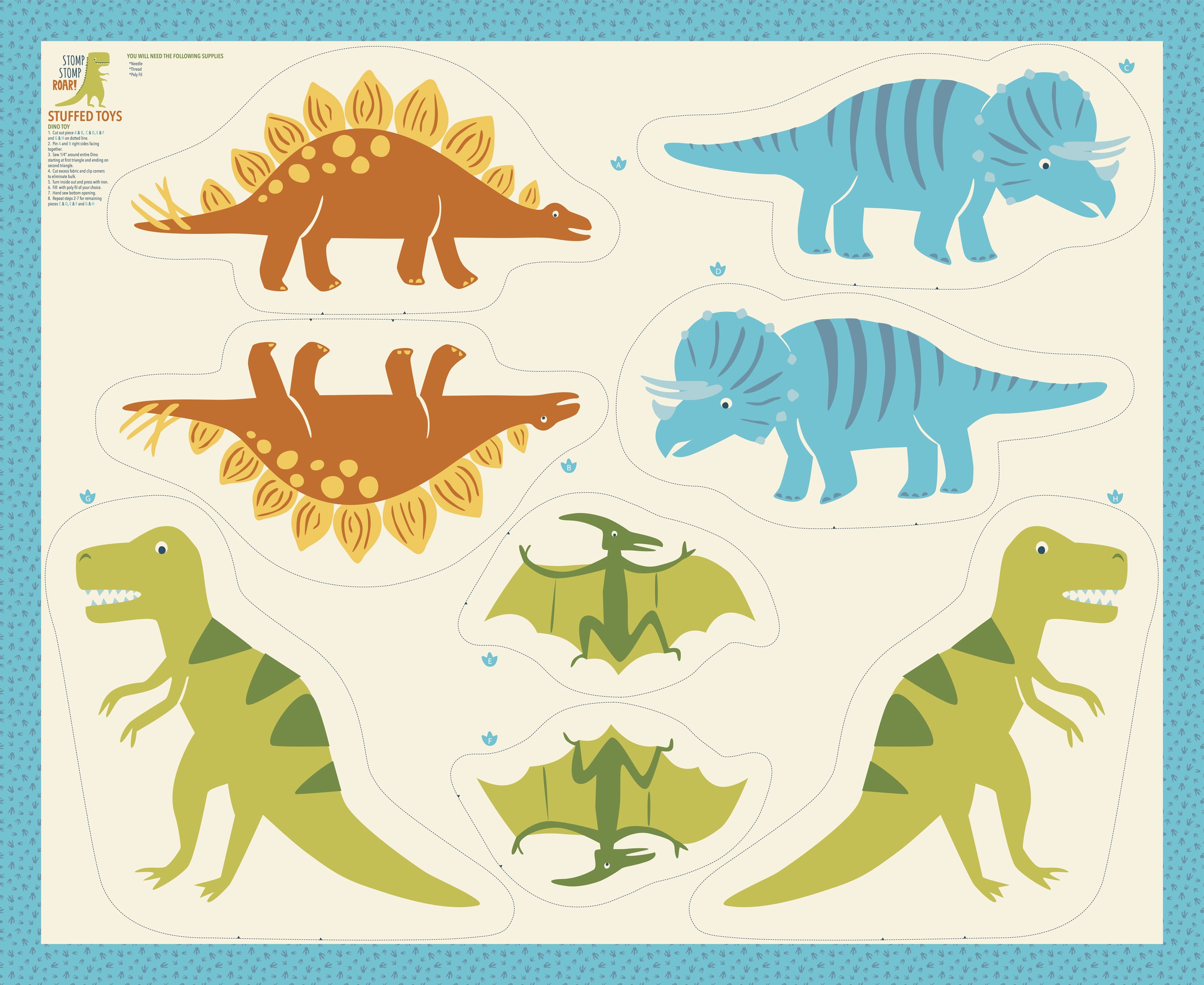 Stomp Stomp Roar Dino Game Book  36in Fabric Panel by Stacy Iest