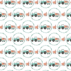 My Heart Belongs To My Farmer White Tractor Pull Yardage by Lori Woods for Poppie Cotton Fabrics