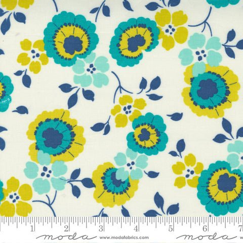 Morning Light Cloud Bluebird Pansy Floral Yardage by Linzee McCray for Moda Fabrics