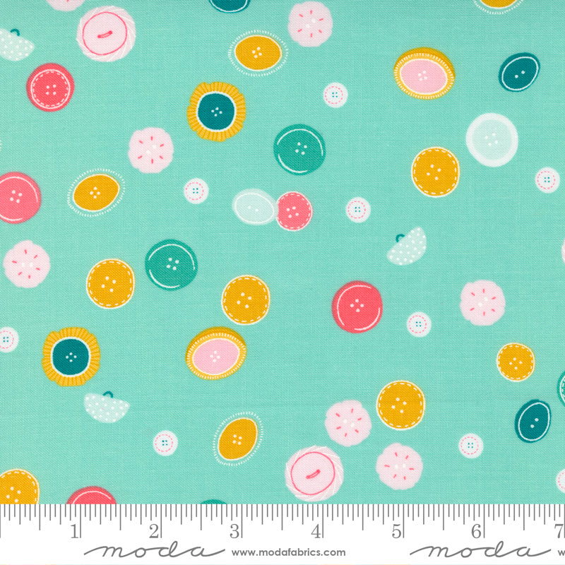 Sew Wonderful Aqua Button Drop Yardage by Paper & Cloth for Moda Fabrics