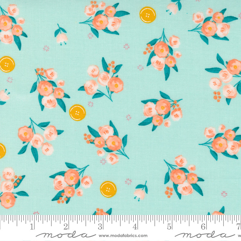 Sew Wonderful Soft Aqua Ditsy Floral Yardage by Paper & Cloth for Moda Fabrics