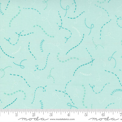 Sew Wonderful Soft Aqua Stitch In Time Yardage by Paper & Cloth for Moda Fabrics