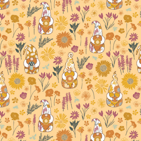 Harvest Time Orange Gnome Worry Be Happy Yardage designed by Vicky Yorke for Camelot Fabrics
