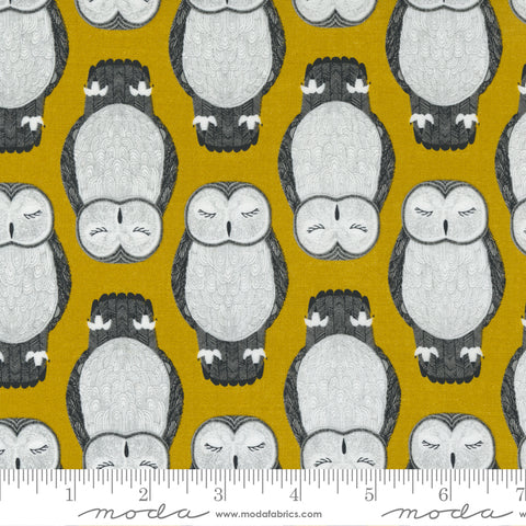 Nocturnal Gold Sleeping Owls Yardage by Gingiber for Moda Fabrics