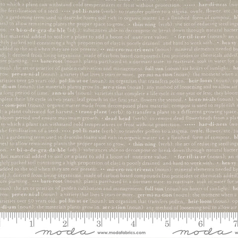 Flower Pot Taupe Glossary Text Yardage by Lella Boutique for Moda Fabrics