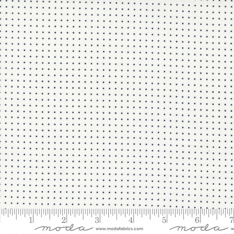 Dwell Cream Navy Pin Dot Yardage by Camille Roskelley for Moda Fabrics