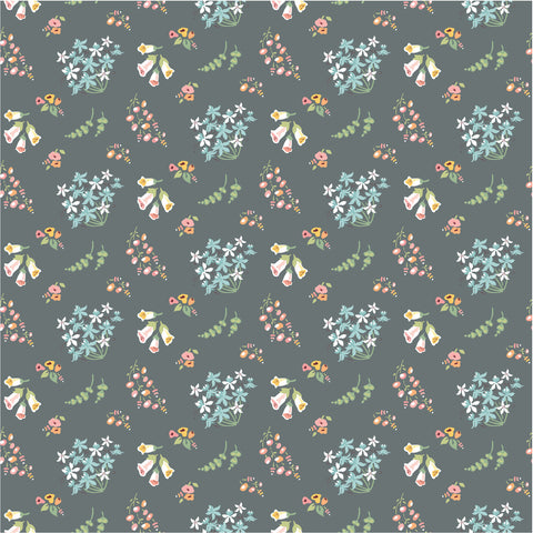 Hollyhock Lane Gray Bloom Yardage by Sheri McCulley for Poppie Cotton Fabrics