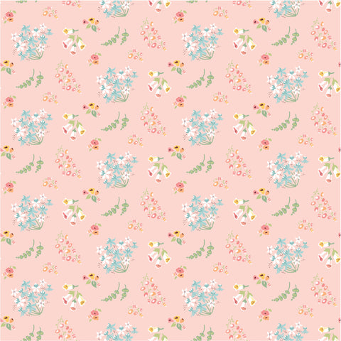 Hollyhock Lane Pink Bloom Yardage by Lori Woods for Poppie Cotton Fabrics